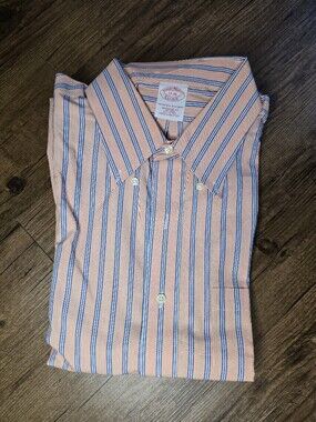 Brooks Brothers Peach and Blue Stripe Dress Shirt